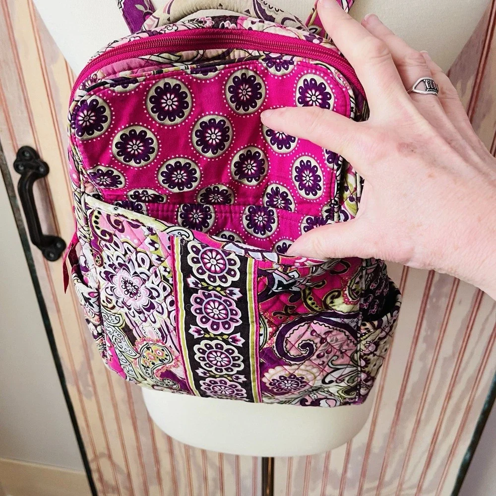 Vera Bradley Retired 2010 'Very Berry Paisley' Small Backpack Adjustable Strap - Picture 2 of 9
